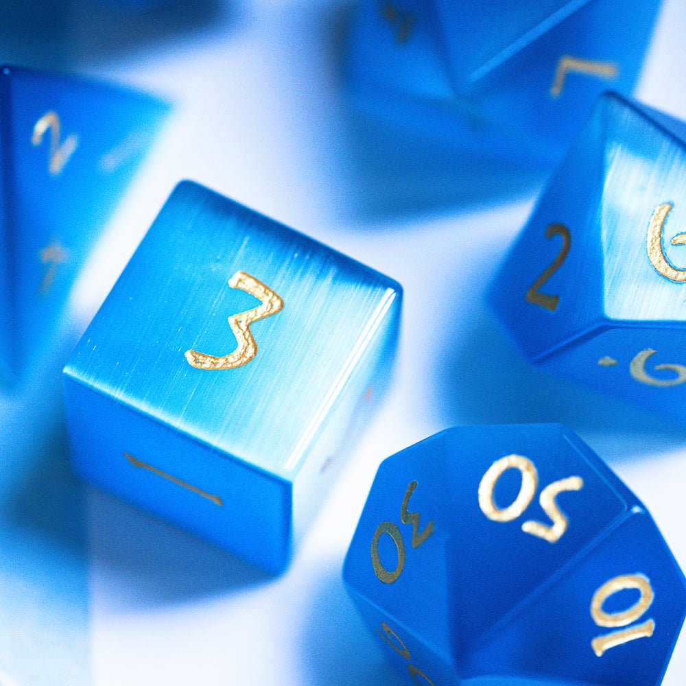 Blue Cat Eye Gemstone Dice Set - Geek Therapeutics