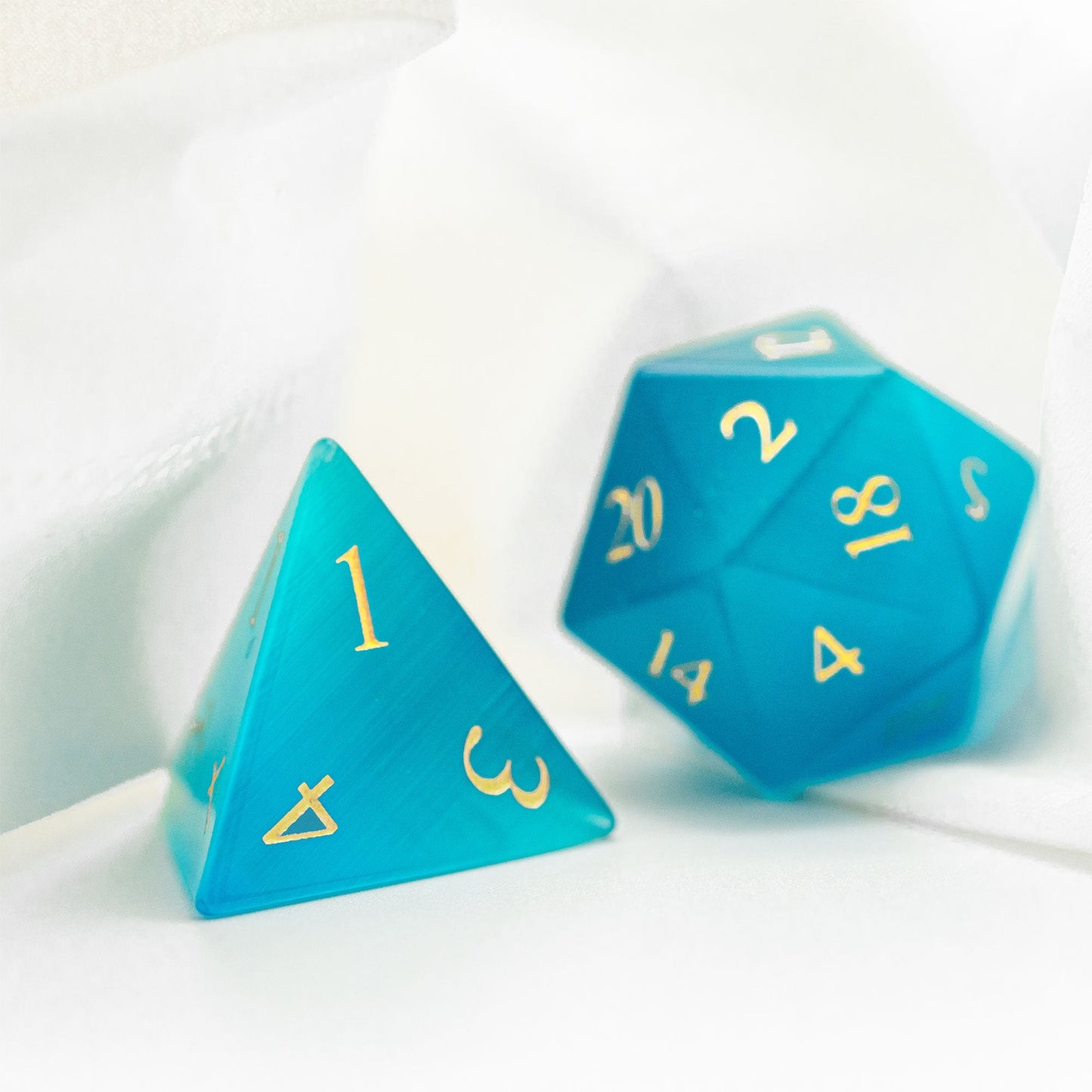 Blue Cat Eye Gemstone Dice Set - Geek Therapeutics