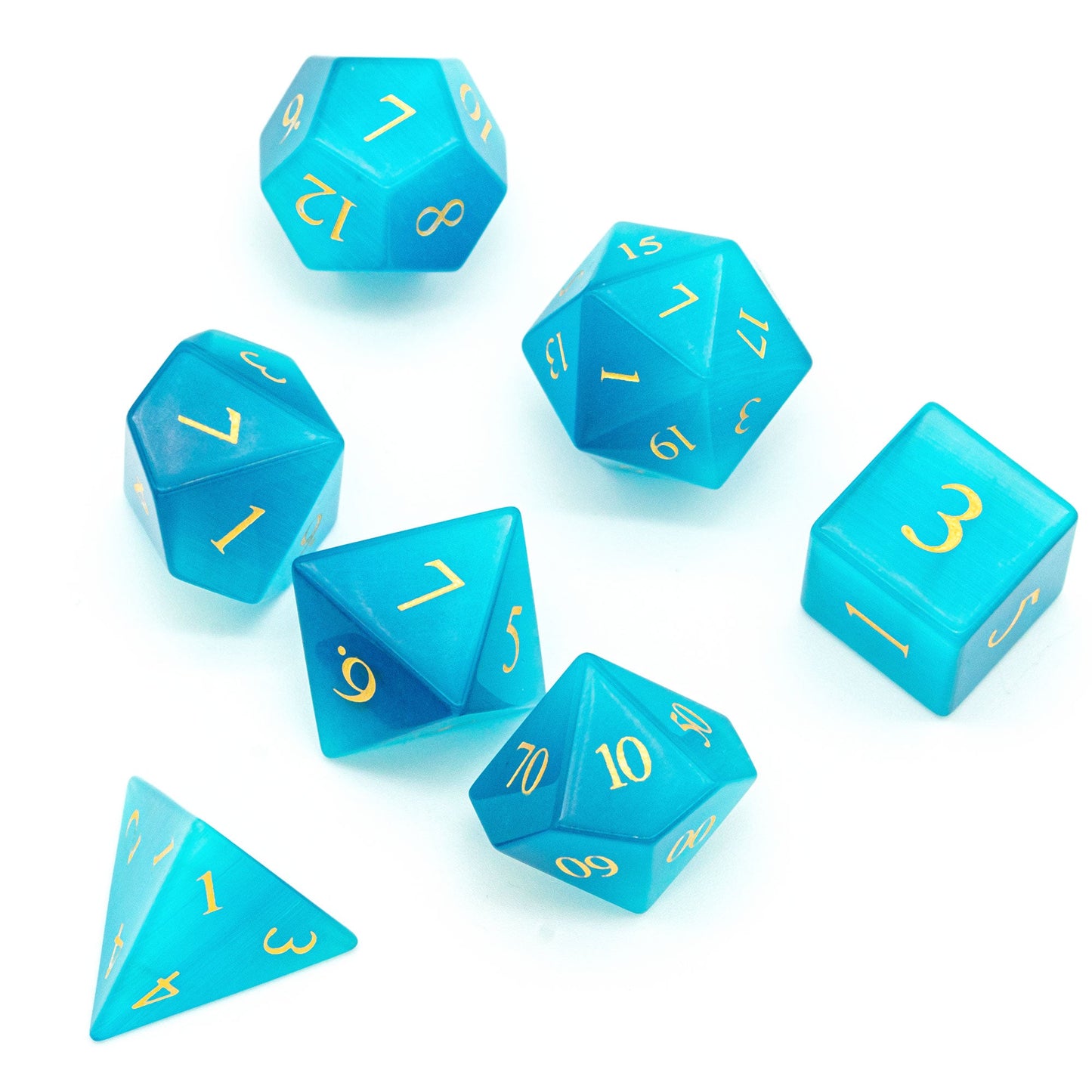 Blue Cat Eye Gemstone Dice Set - Geek Therapeutics