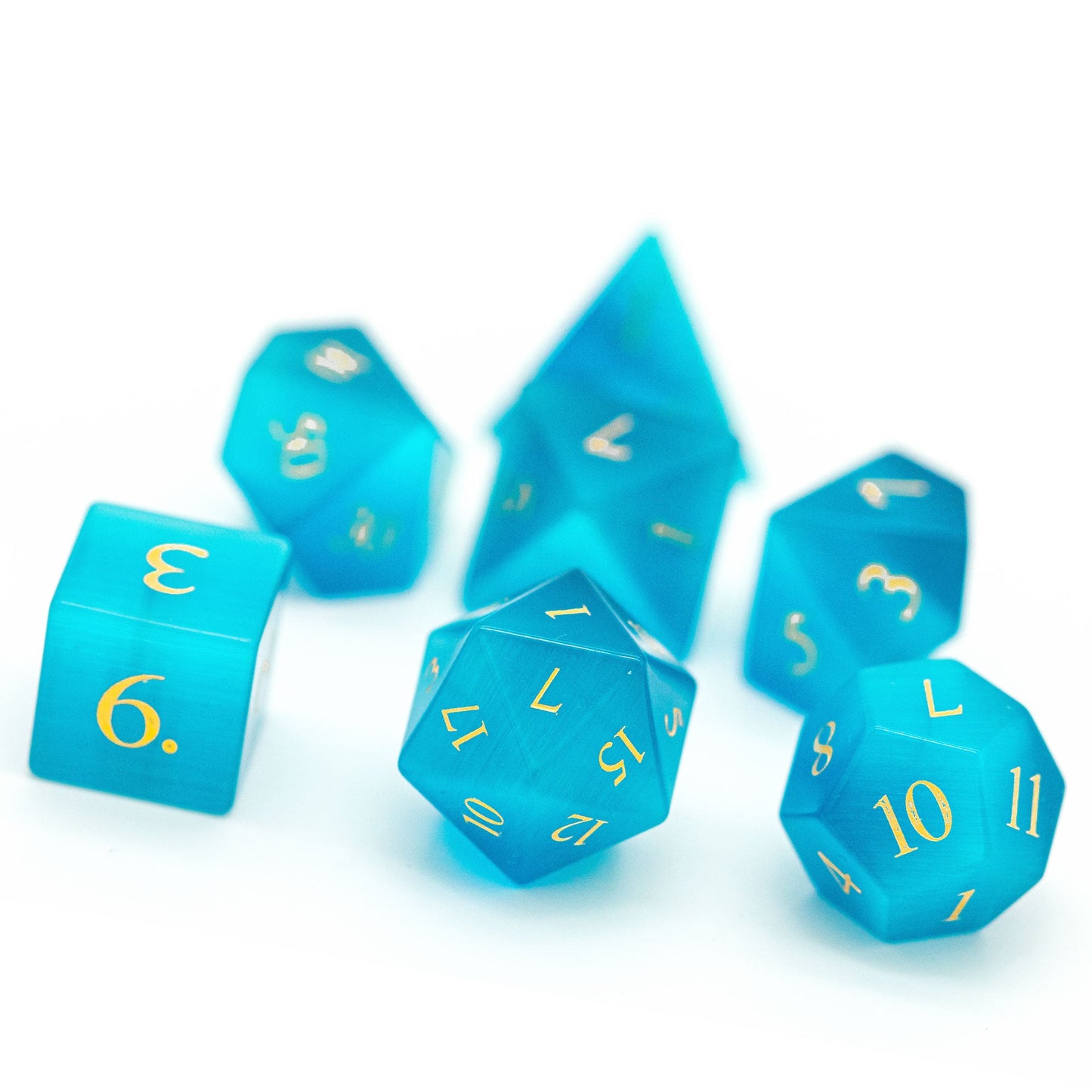Blue Cat Eye Gemstone Dice Set - Geek Therapeutics