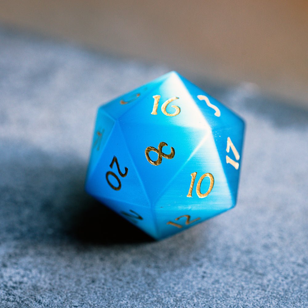 Blue Cat Eye Gemstone Dice Set - Geek Therapeutics