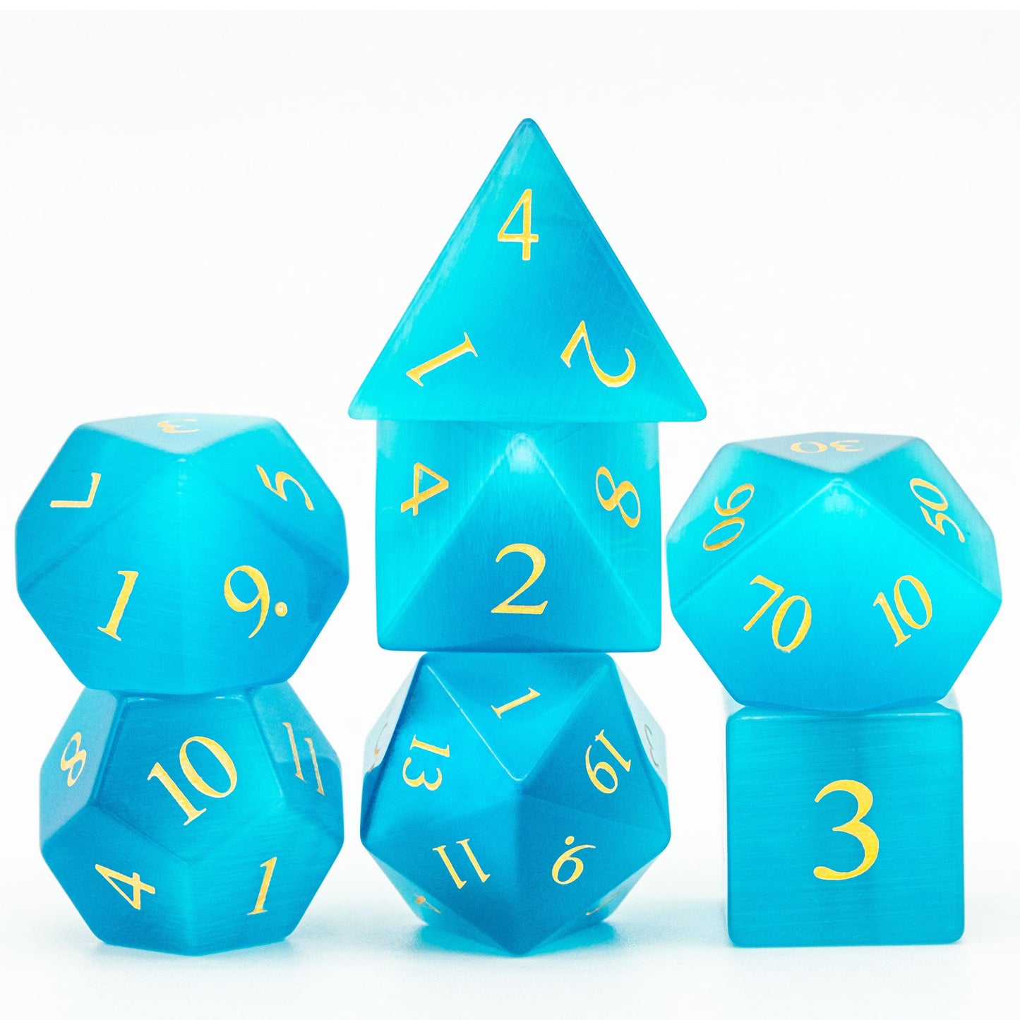 Blue Cat Eye Gemstone Dice Set - Geek Therapeutics