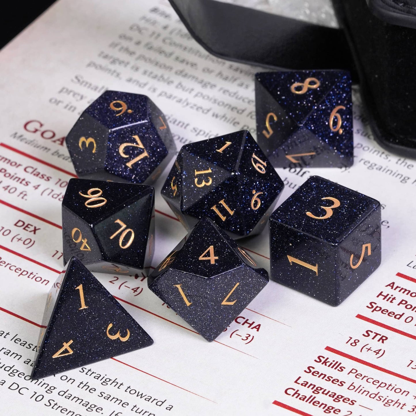 Blue Goldstone Gemstone Dice Set - Geek Therapeutics
