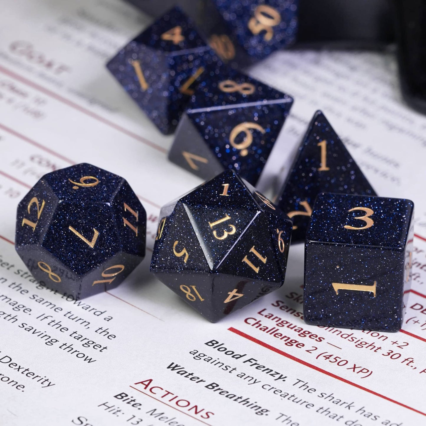 Blue Goldstone Gemstone Dice Set - Geek Therapeutics