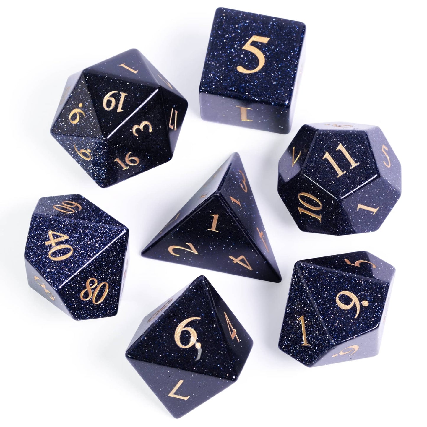 Blue Goldstone Gemstone Dice Set - Geek Therapeutics