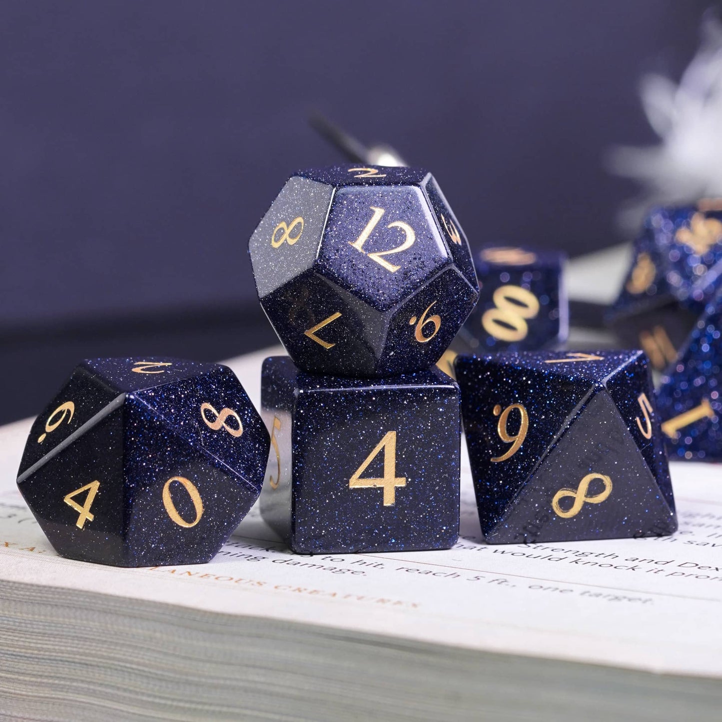 Blue Goldstone Gemstone Dice Set - Geek Therapeutics