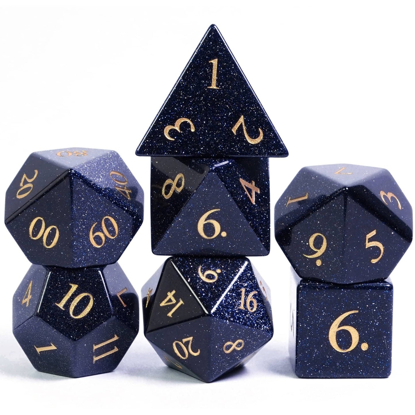 Blue Goldstone Gemstone Dice Set - Geek Therapeutics
