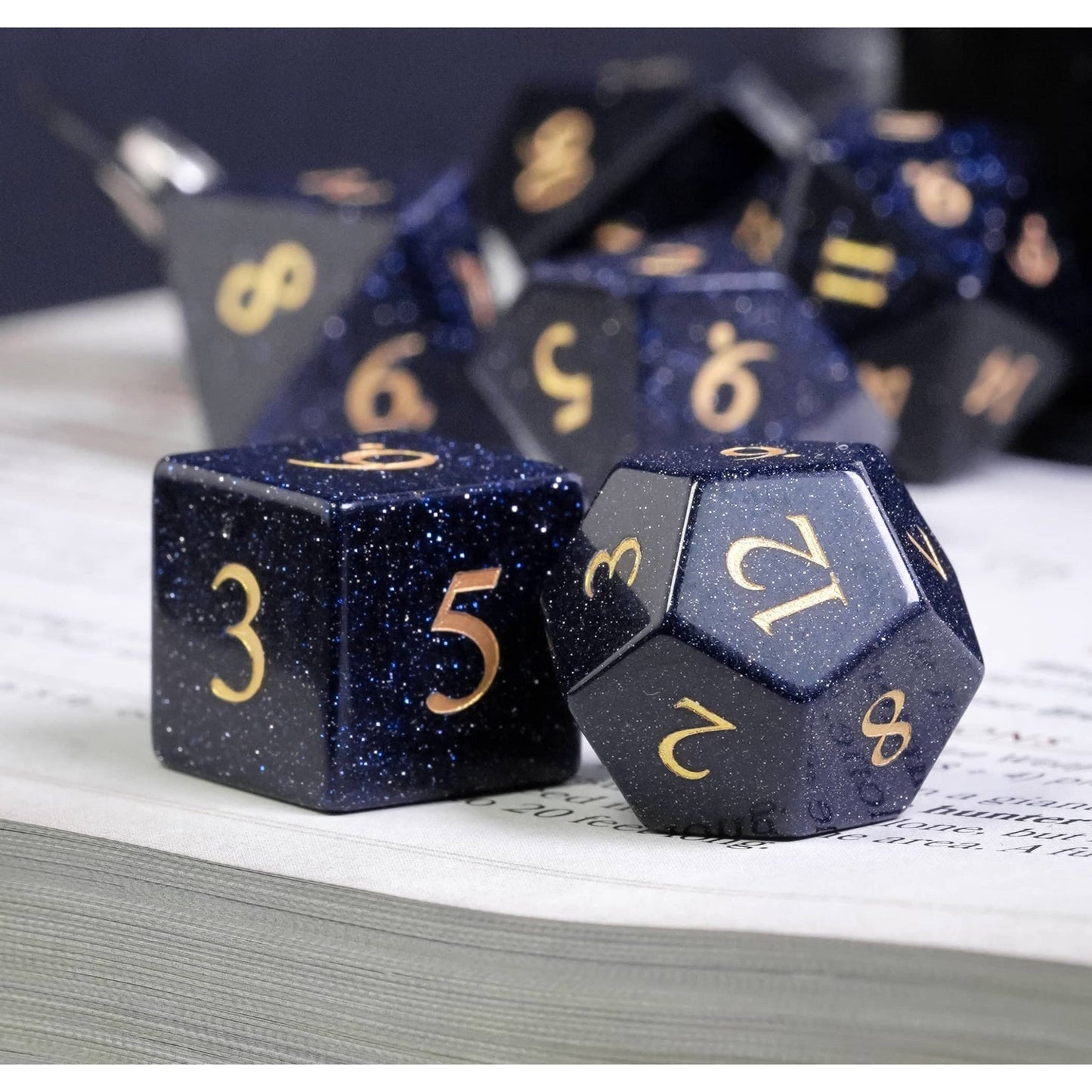 Blue Goldstone Gemstone Dice Set - Geek Therapeutics
