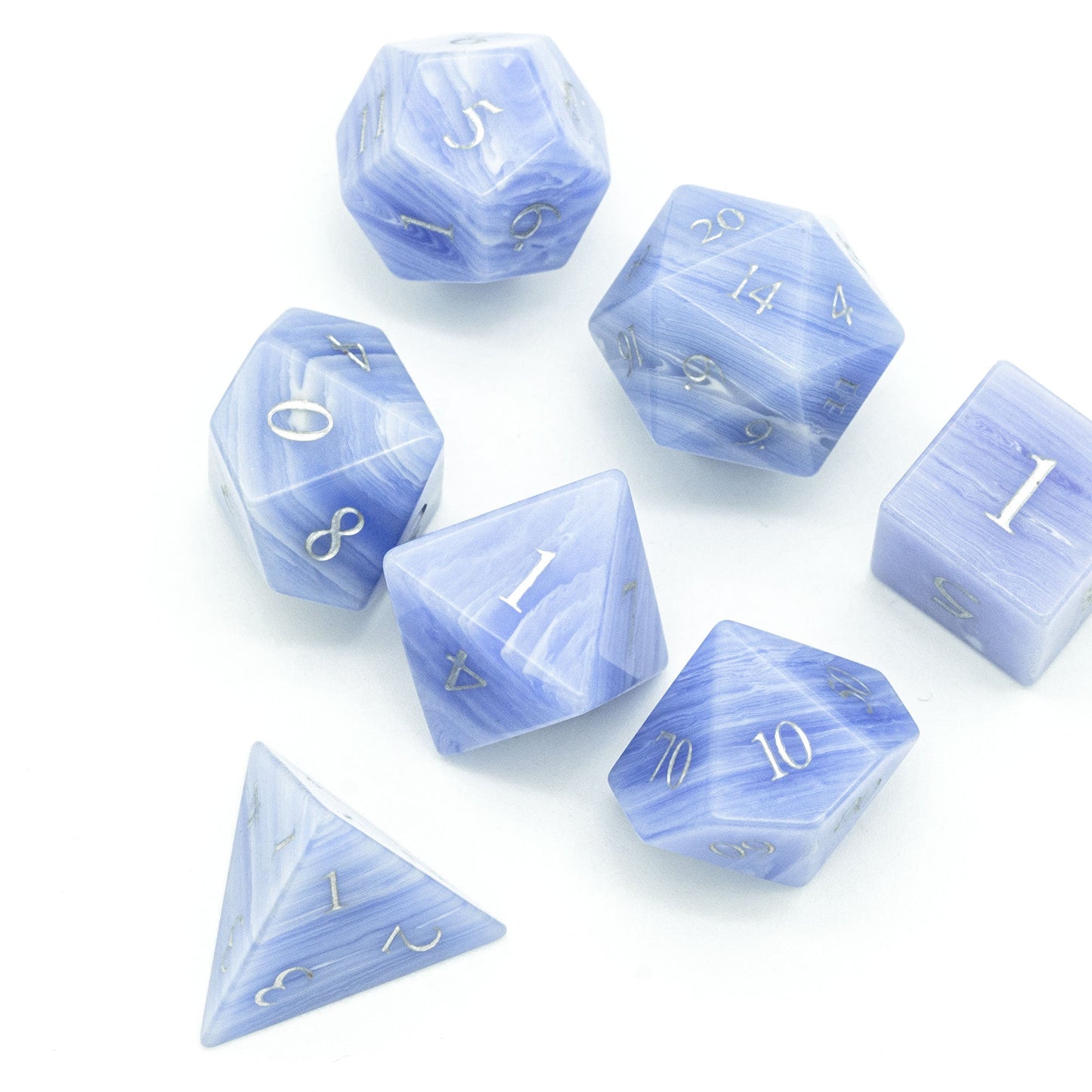 Blue Patterned Agate Gemstone Dice Set - Geek Therapeutics