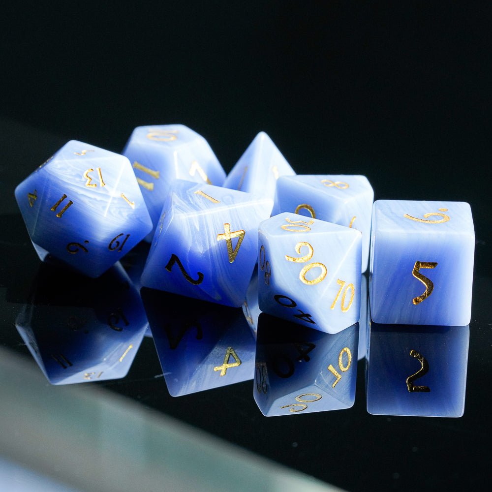 Blue Patterned Agate Gemstone Dice Set - Geek Therapeutics