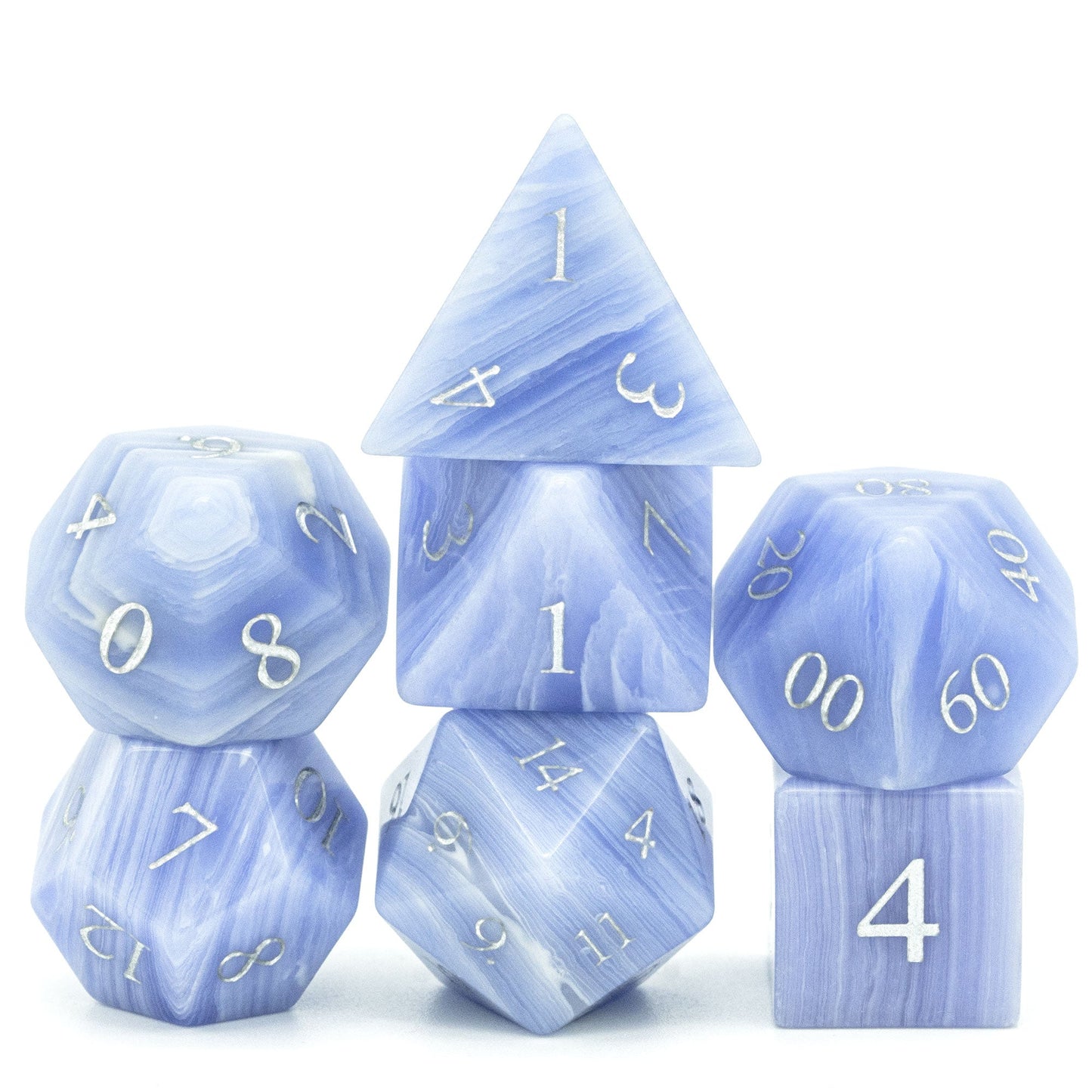 Blue Patterned Agate Gemstone Dice Set - Geek Therapeutics