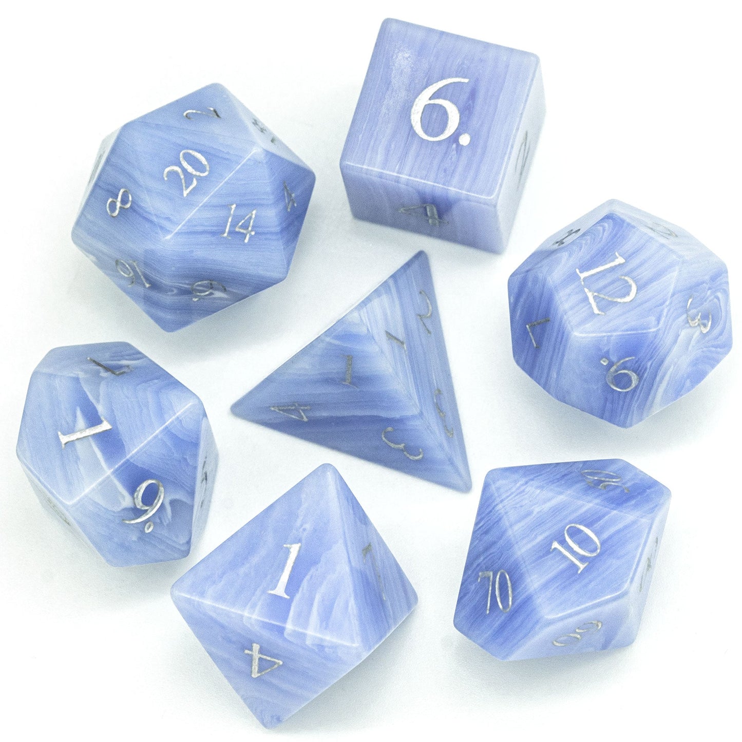 Blue Patterned Agate Gemstone Dice Set - Geek Therapeutics