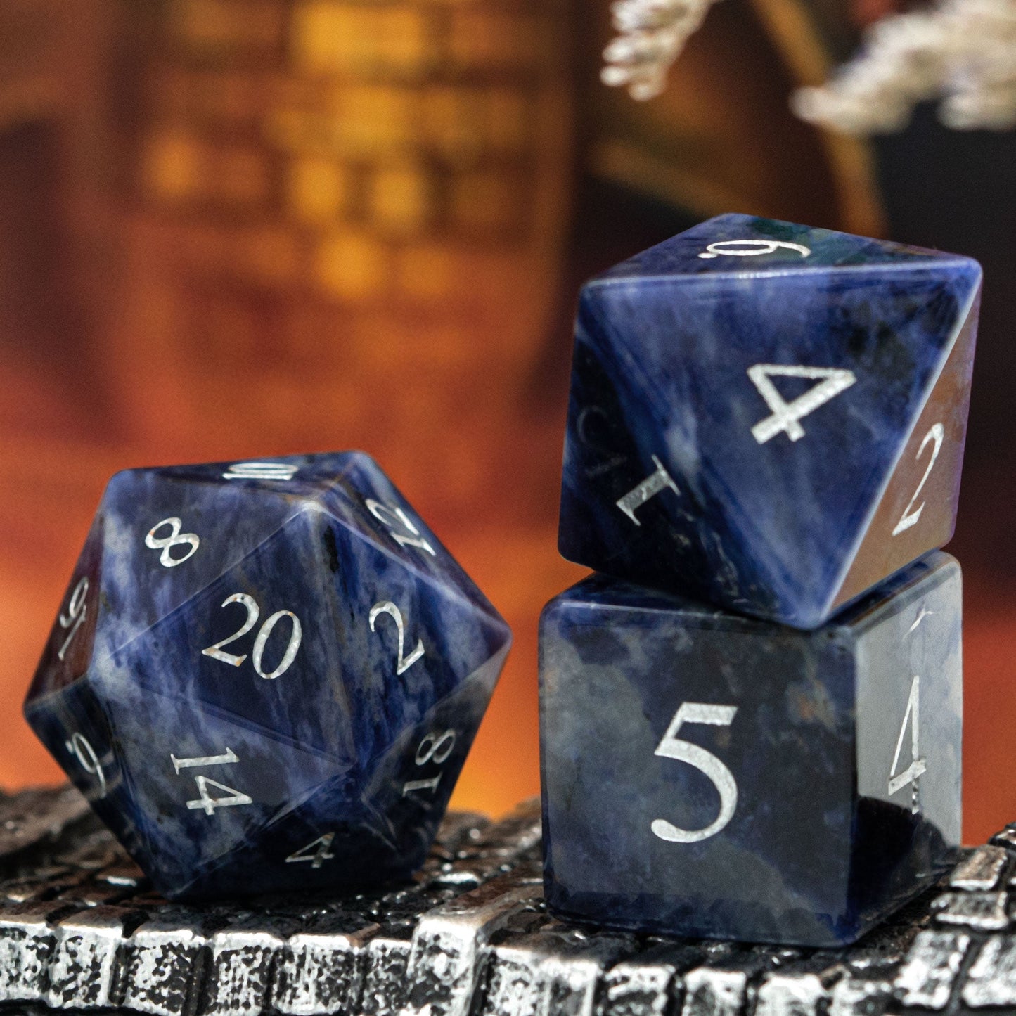 Blue-Veined Gemstone Dice Set - Geek Therapeutics