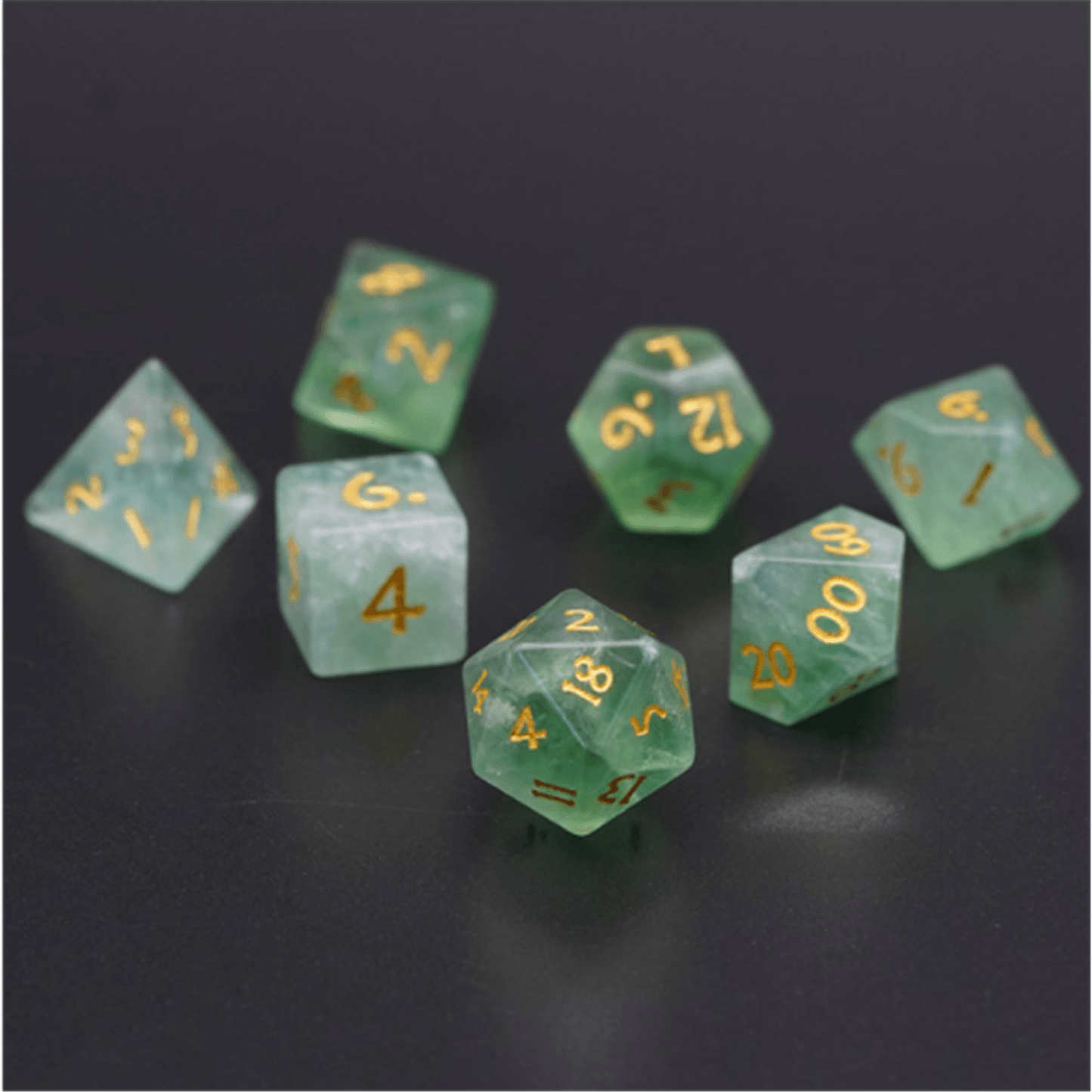 Green Amethyst Gemstone Dice Set - Geek Therapeutics