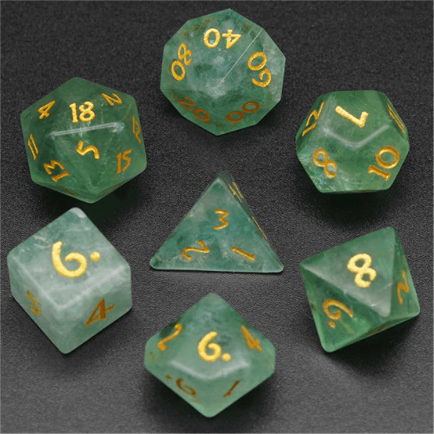 Green Amethyst Gemstone Dice Set - Geek Therapeutics