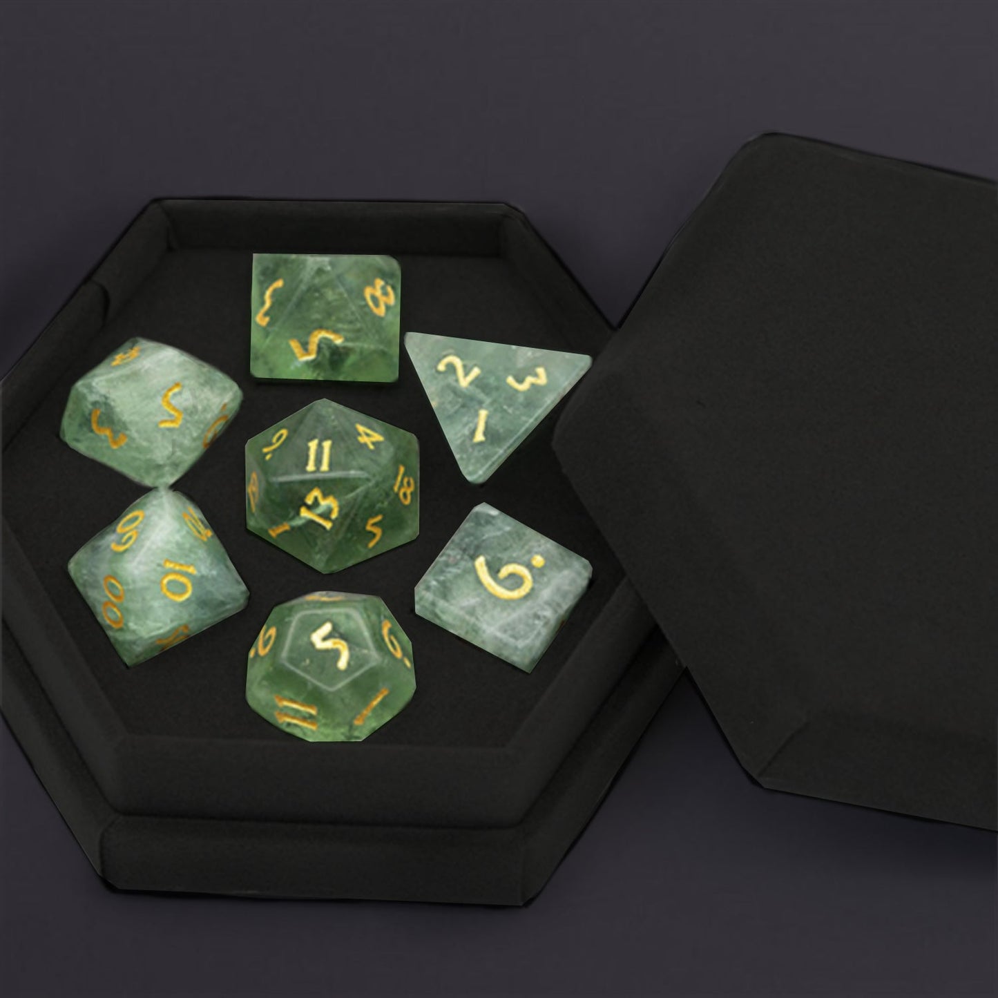 Green Amethyst Gemstone Dice Set - Geek Therapeutics
