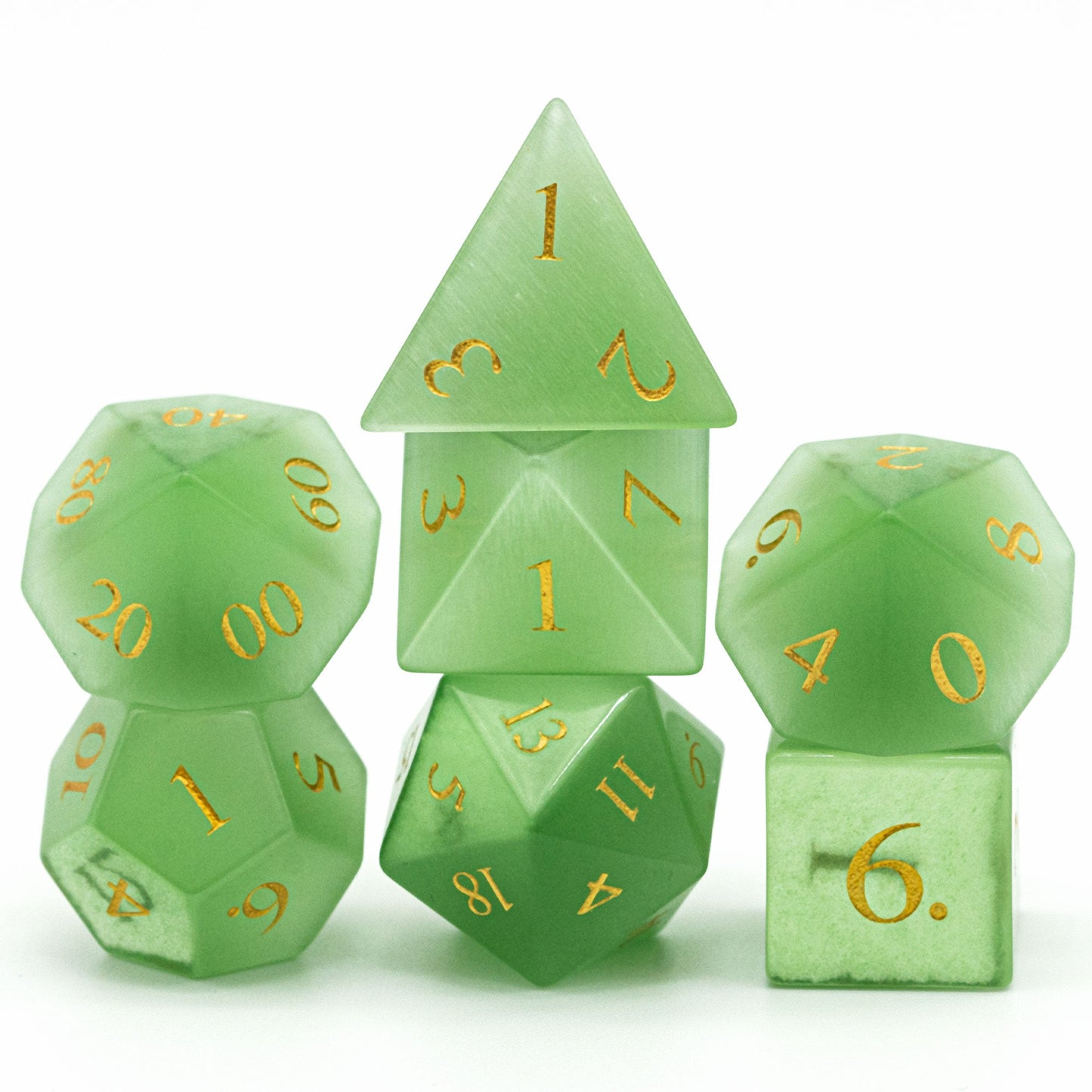 Green Cat Eye Gemstone Dice Set - Geek Therapeutics