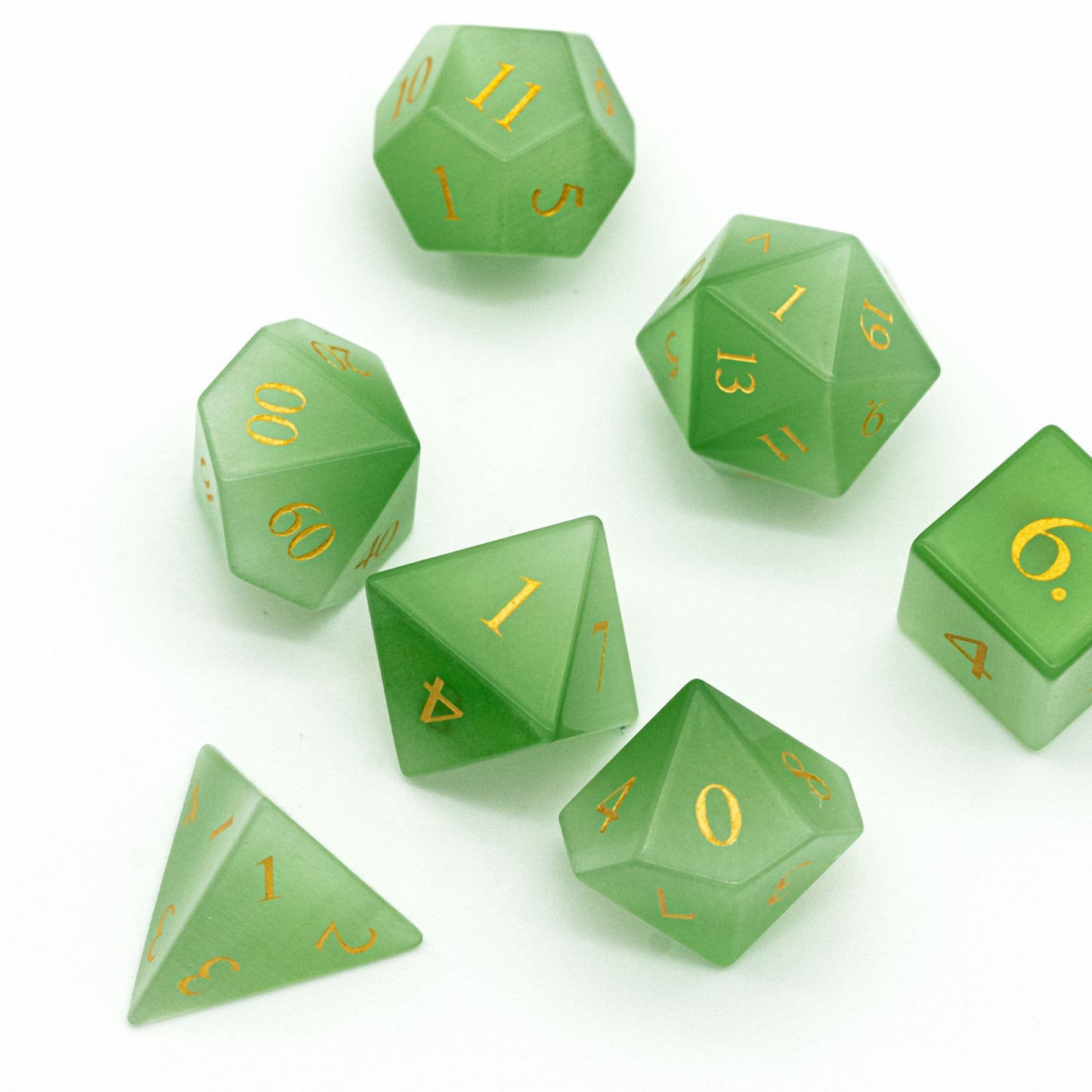Green Cat Eye Gemstone Dice Set - Geek Therapeutics