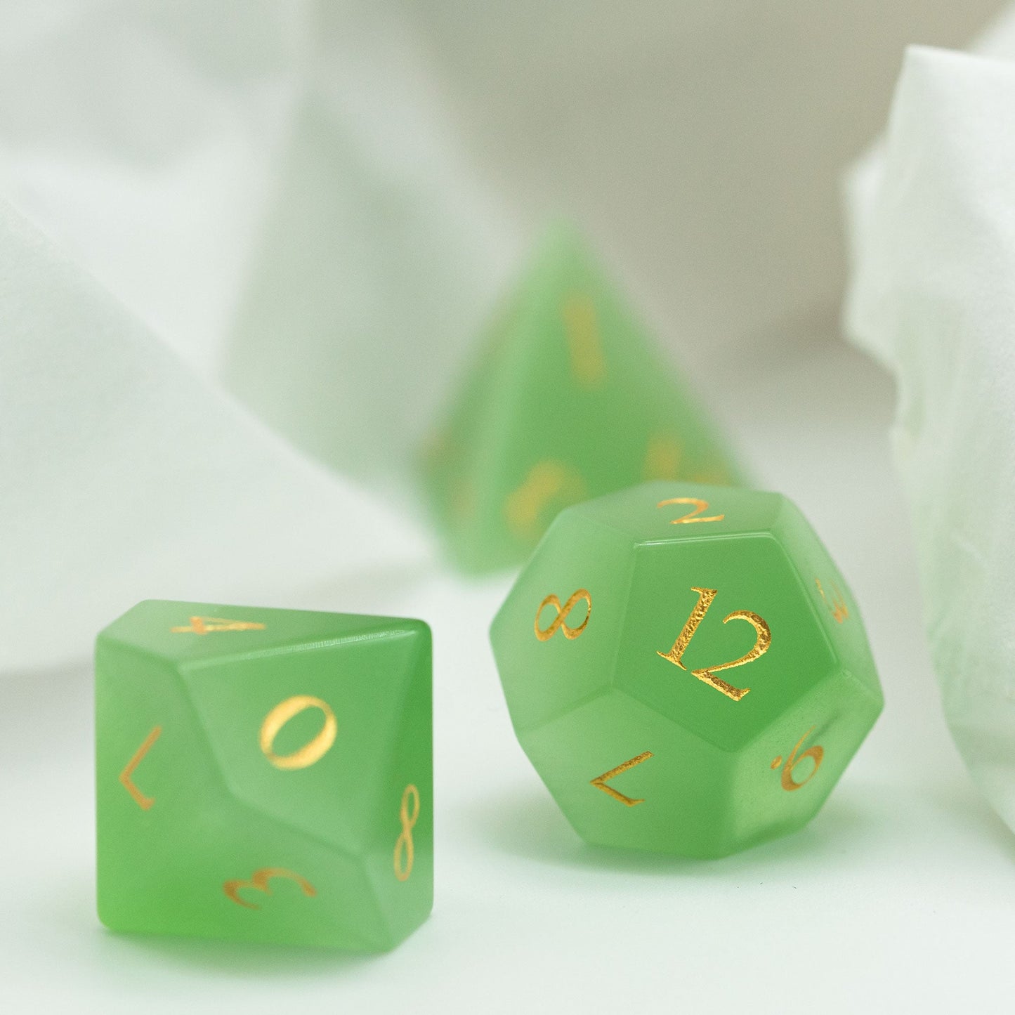 Green Cat Eye Gemstone Dice Set - Geek Therapeutics