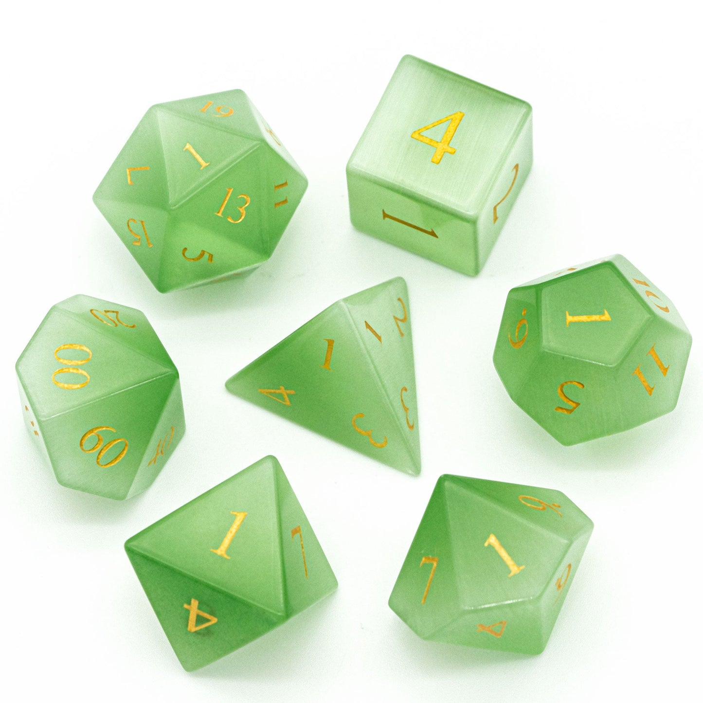 Green Cat Eye Gemstone Dice Set - Geek Therapeutics