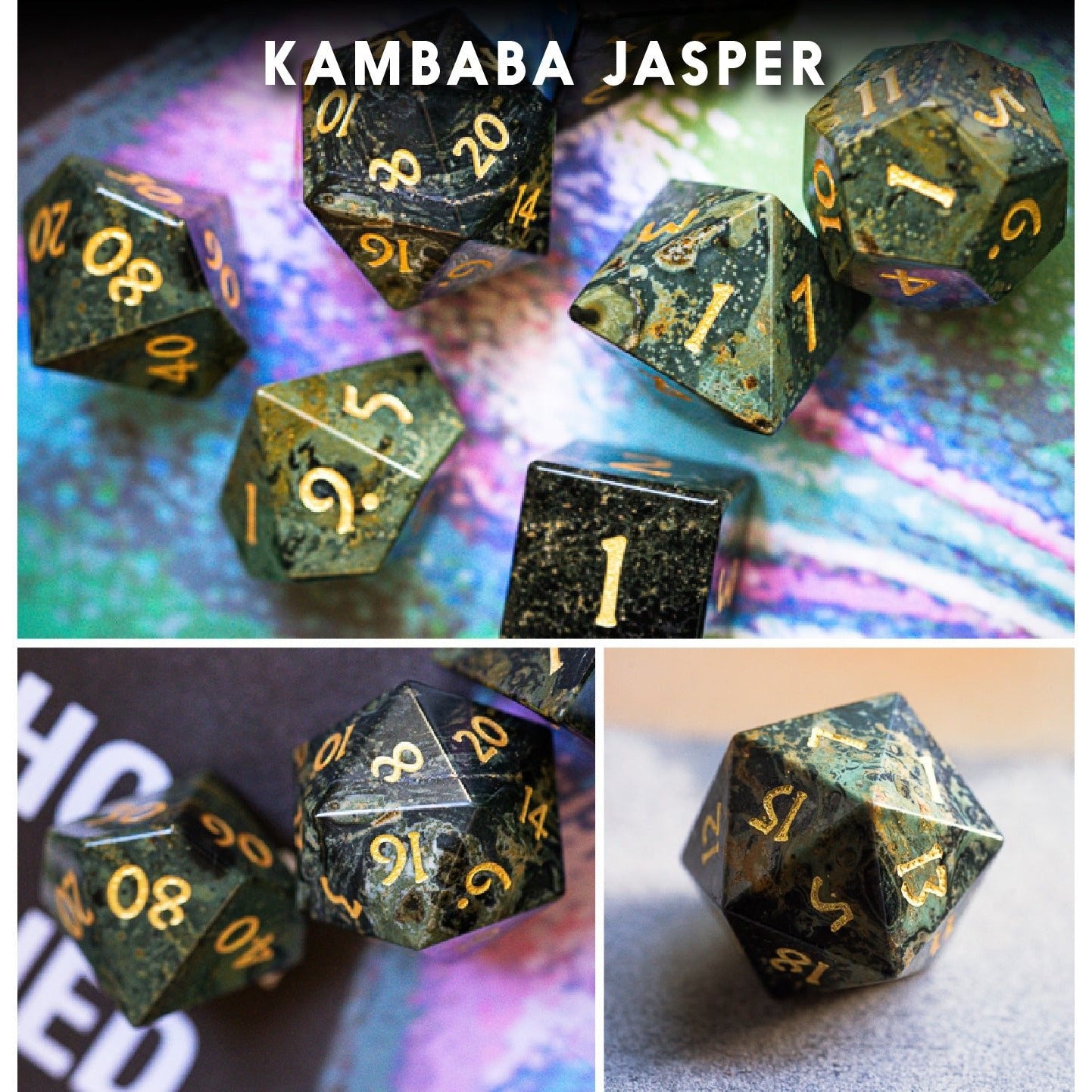 Kambaba Jasper Gemstone Dice Set - Geek Therapeutics