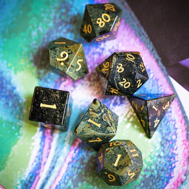 Kambaba Jasper Gemstone Dice Set - Geek Therapeutics