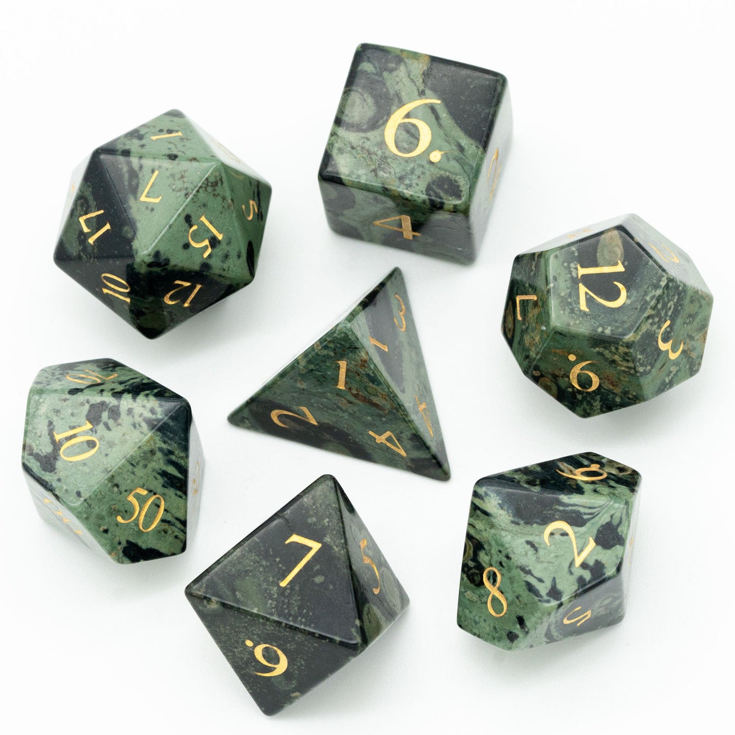 Kambaba Jasper Gemstone Dice Set - Geek Therapeutics