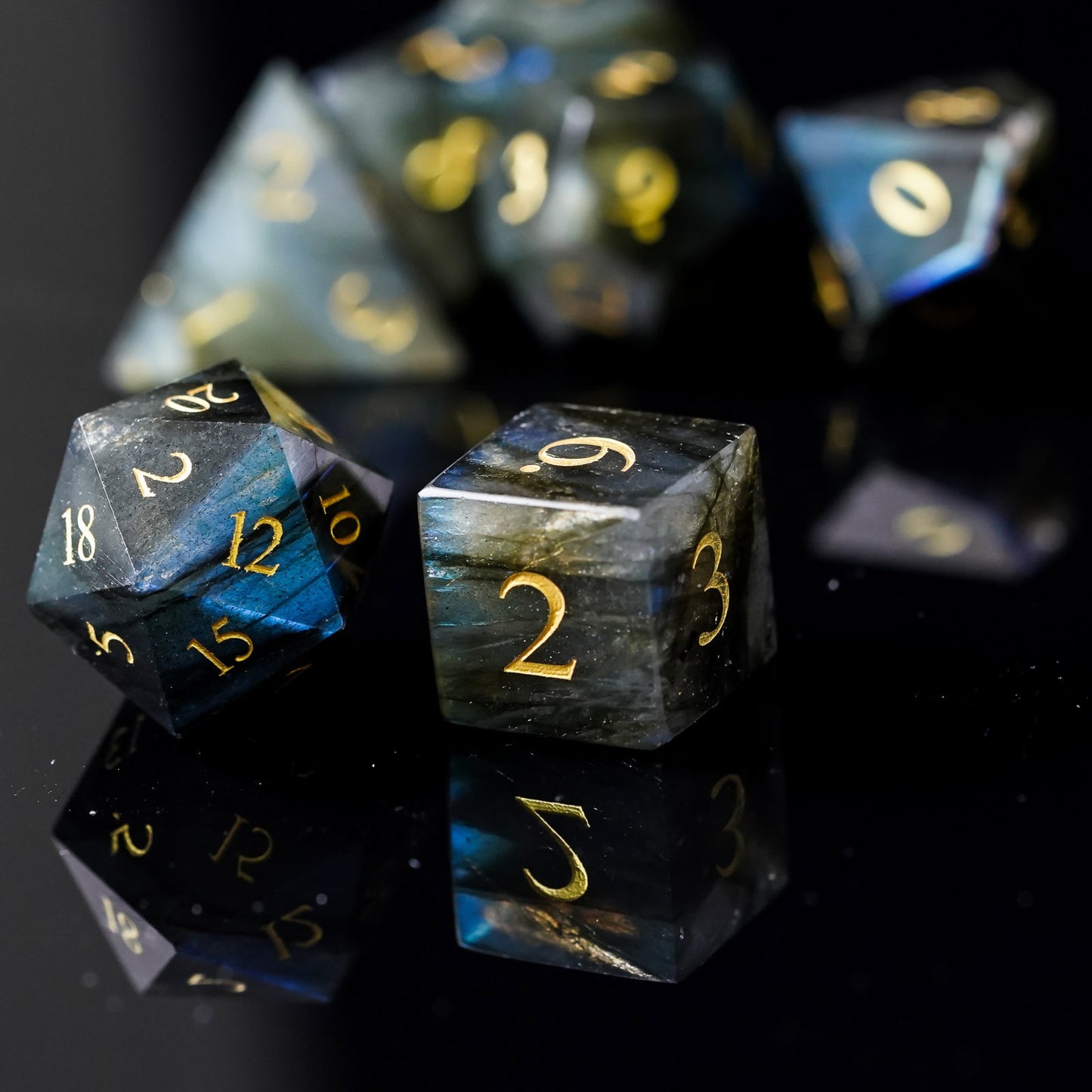 Labradorite Gemstone Dice Set - Geek Therapeutics