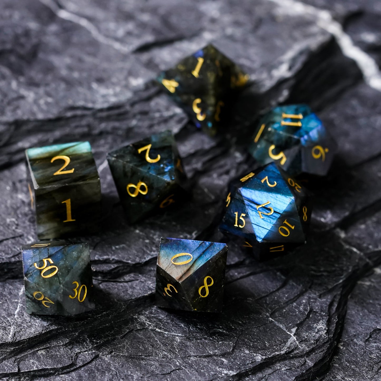 Labradorite Gemstone Dice Set - Geek Therapeutics