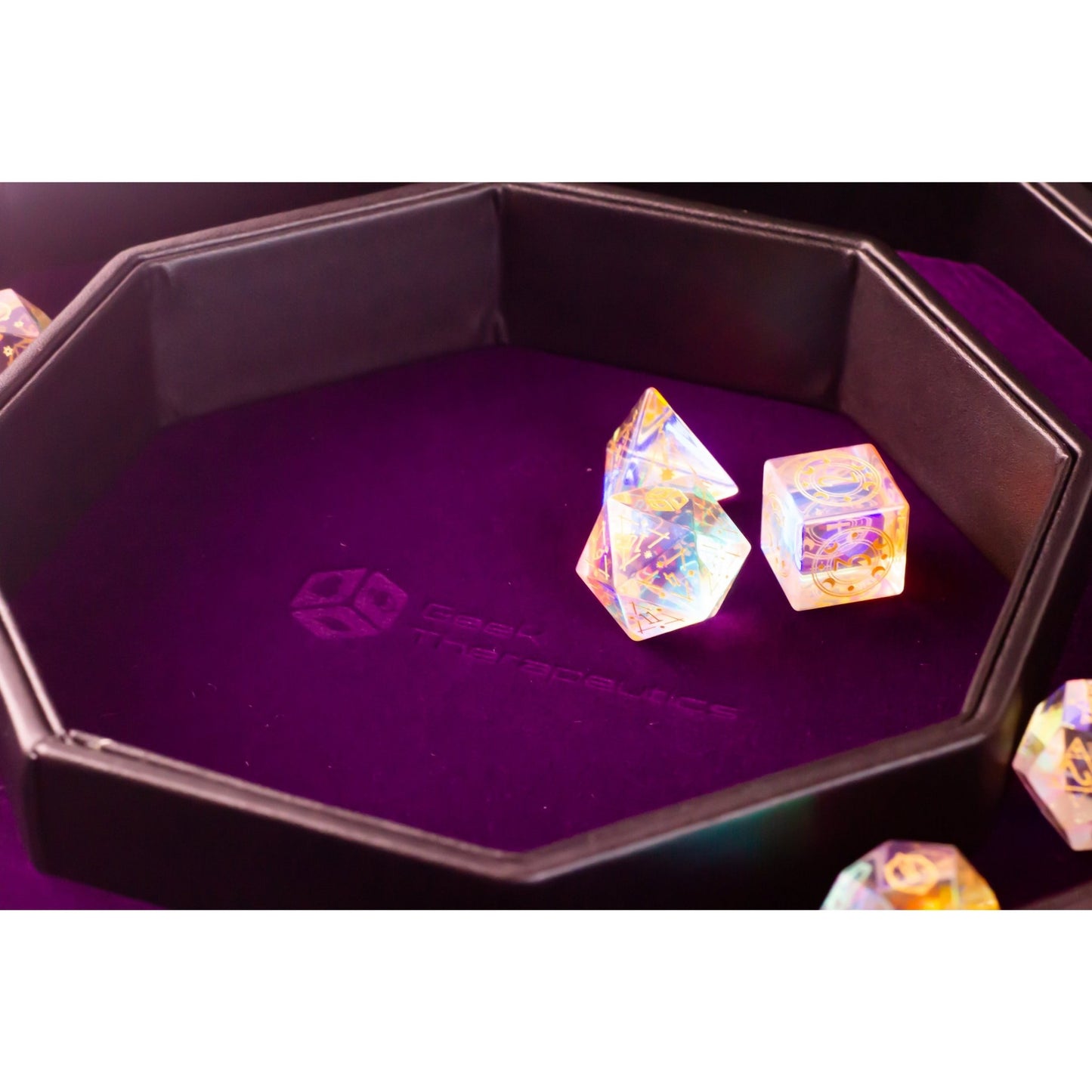 Leather Dice Vault With Lid, Storage for 5 Sets of Dice, and Staging Area - Geek Therapeutics