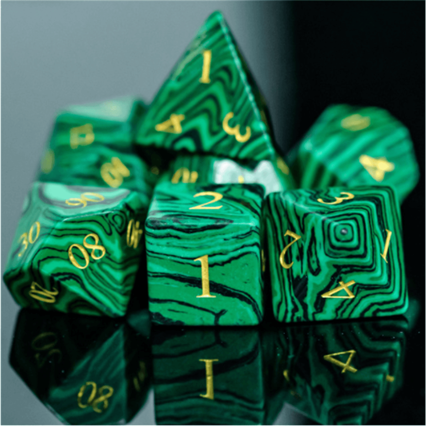 Malachite Gemstone Dice Set - Geek Therapeutics