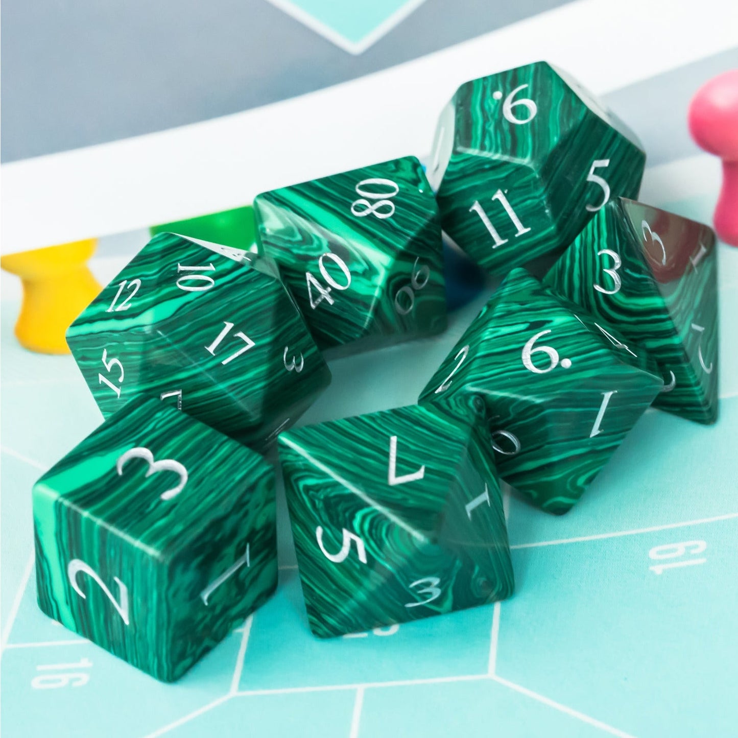 Malachite Gemstone Dice Set - Geek Therapeutics