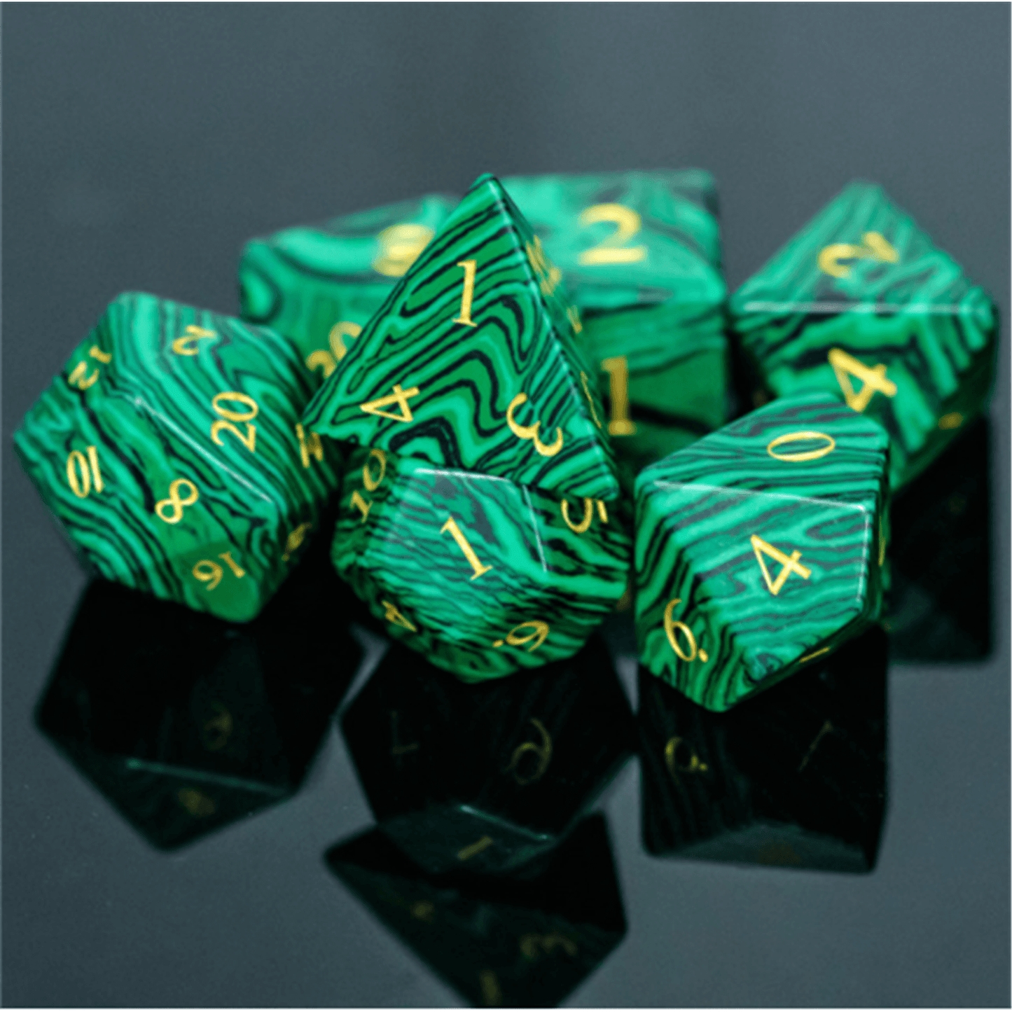 Malachite Gemstone Dice Set - Geek Therapeutics