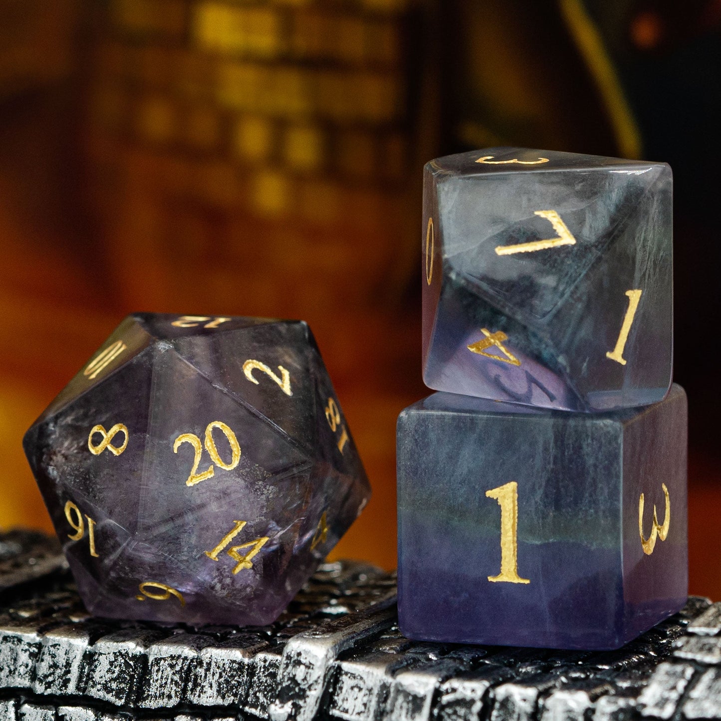 Natural Fluorite Gemstone Dice Set - Geek Therapeutics