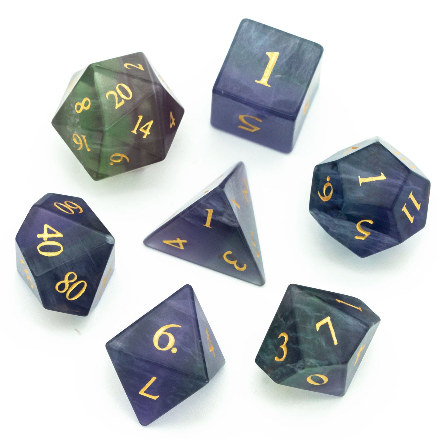 Natural Fluorite Gemstone Dice Set - Geek Therapeutics