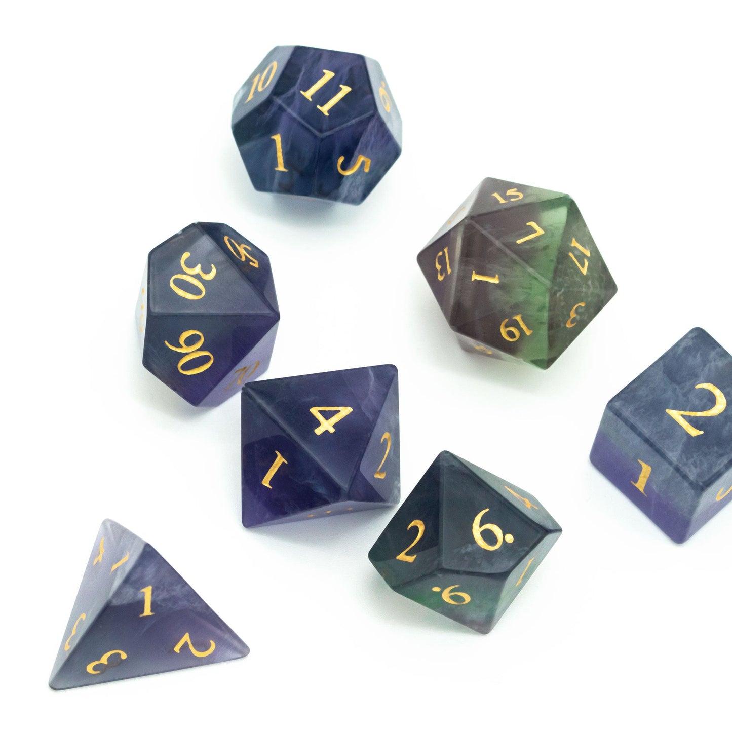 Natural Fluorite Gemstone Dice Set - Geek Therapeutics