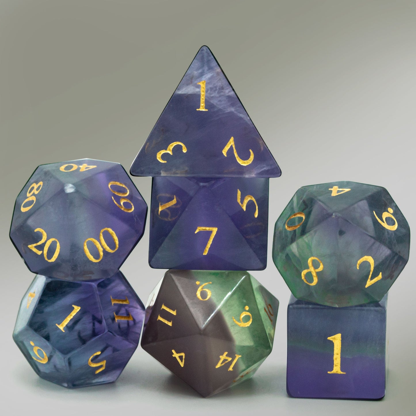 Natural Fluorite Gemstone Dice Set - Geek Therapeutics