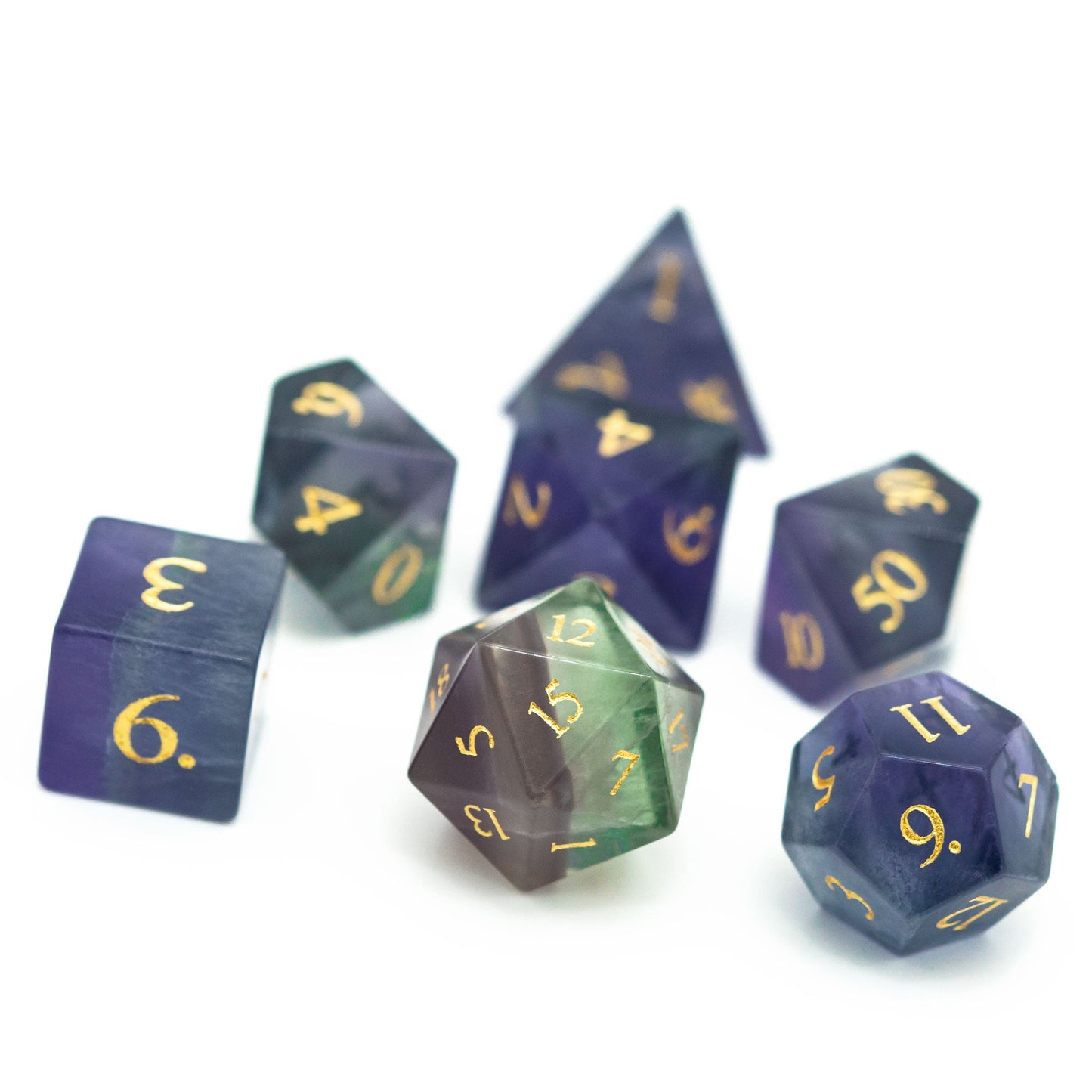 Natural Fluorite Gemstone Dice Set - Geek Therapeutics