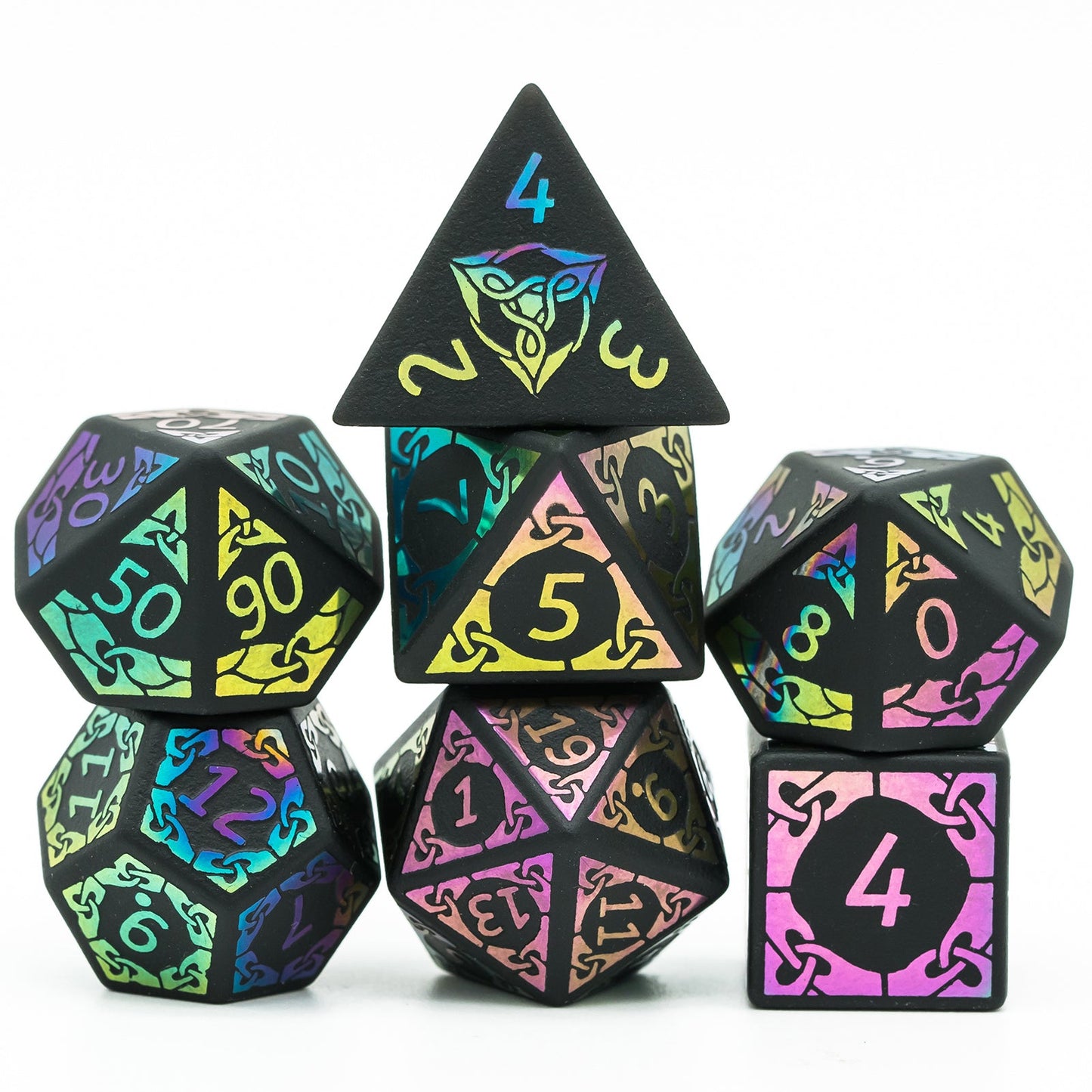 Obsidian With Rainbow Font Gemstone Dice Set - Geek Therapeutics