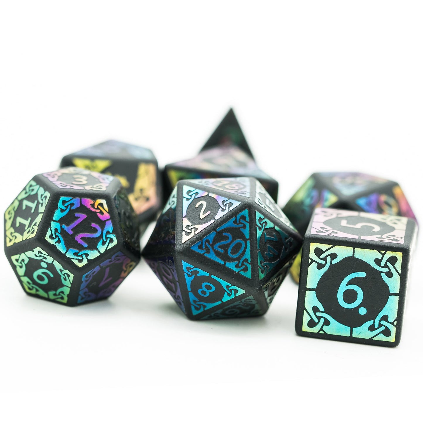 Obsidian With Rainbow Font Gemstone Dice Set - Geek Therapeutics