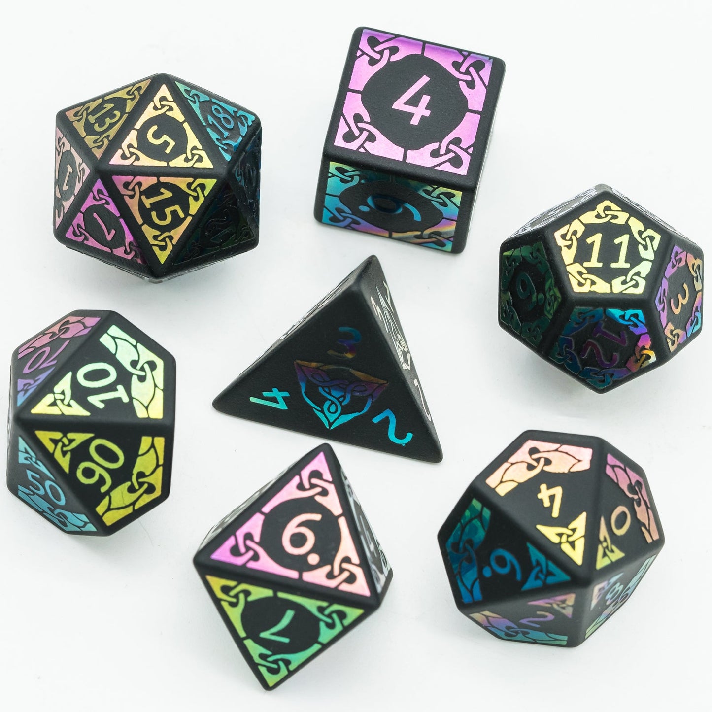 Obsidian With Rainbow Font Gemstone Dice Set - Geek Therapeutics