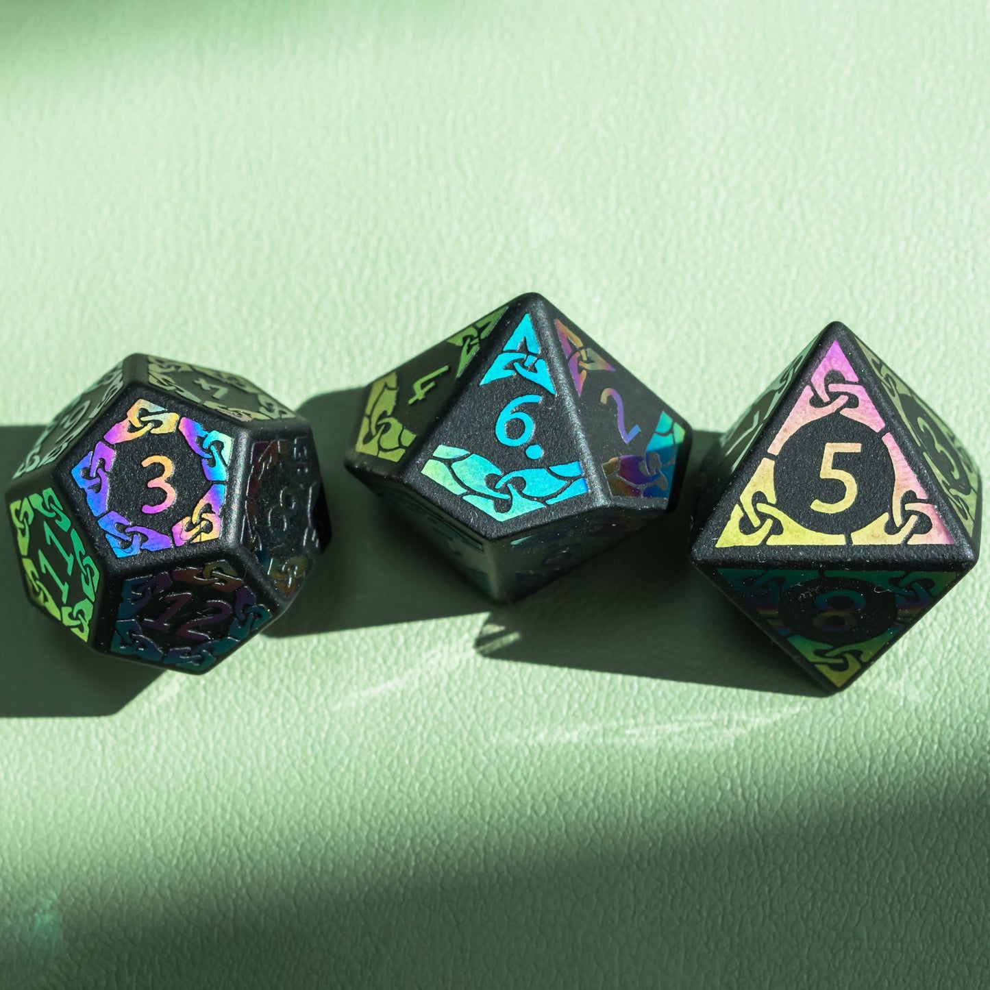 Obsidian With Rainbow Font Gemstone Dice Set - Geek Therapeutics