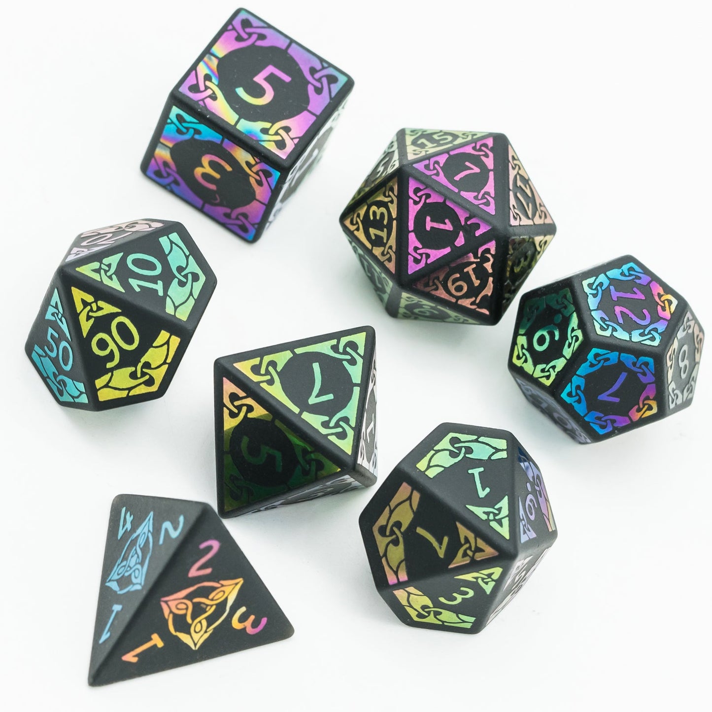 Obsidian With Rainbow Font Gemstone Dice Set - Geek Therapeutics