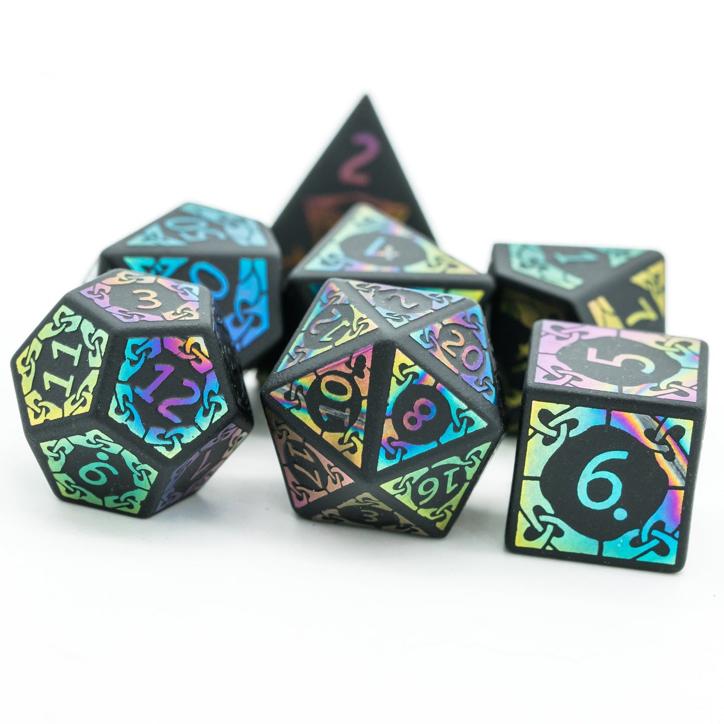 Obsidian With Rainbow Font Gemstone Dice Set - Geek Therapeutics