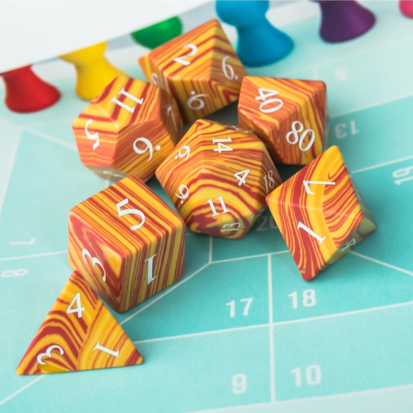 Orange Malachite Gemstone Dice Set - Geek Therapeutics