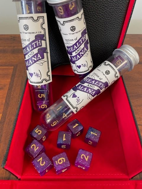 Pack of 8 D6 Potion Bottles - Geek Therapeutics
