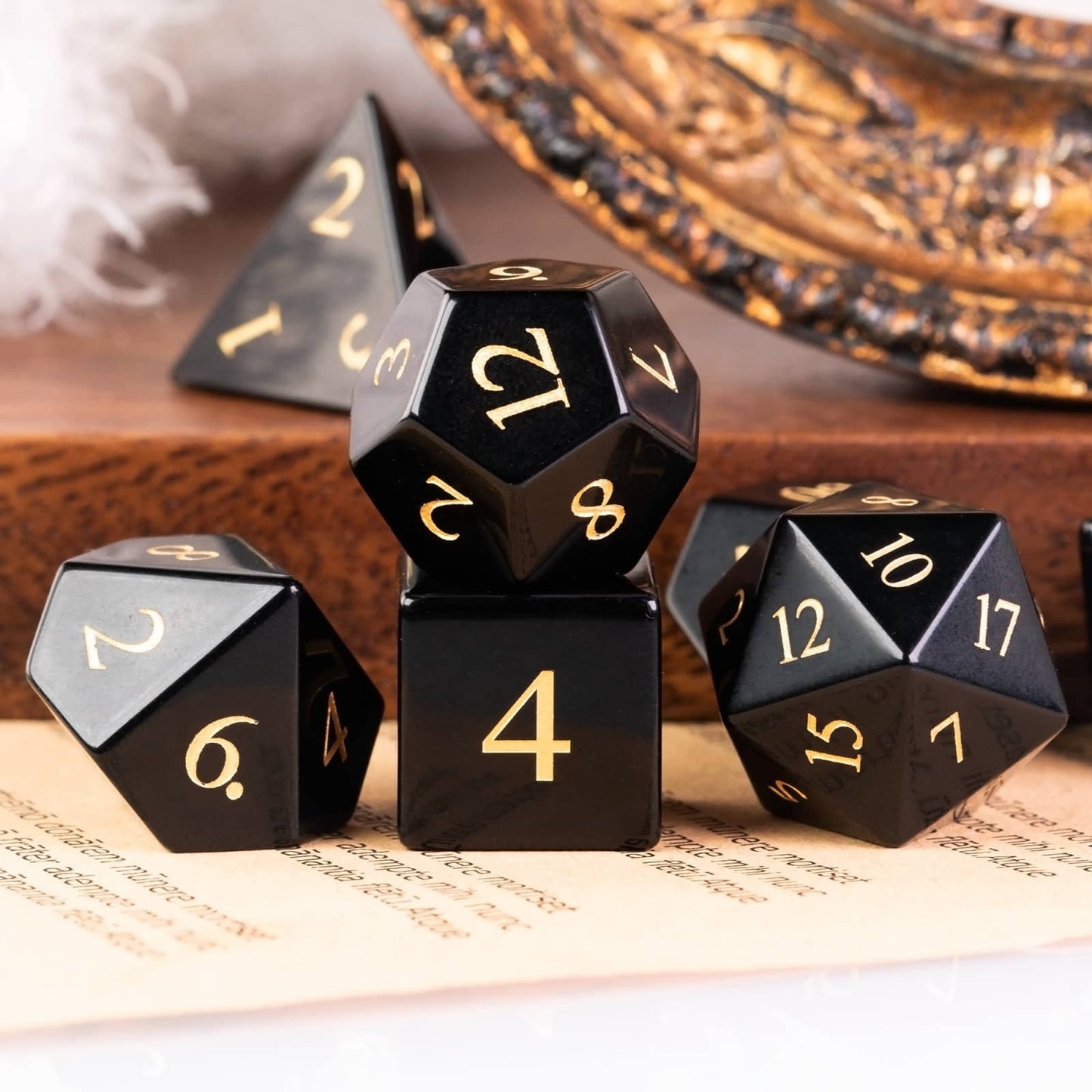 Polished Obsidian Gemstone Dice Set - Geek Therapeutics