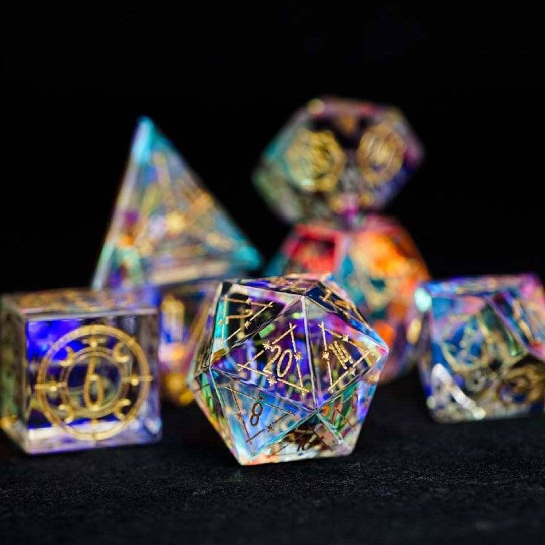 Prismatic Rainbow Glass Gemstone Dice Set - Geek Therapeutics