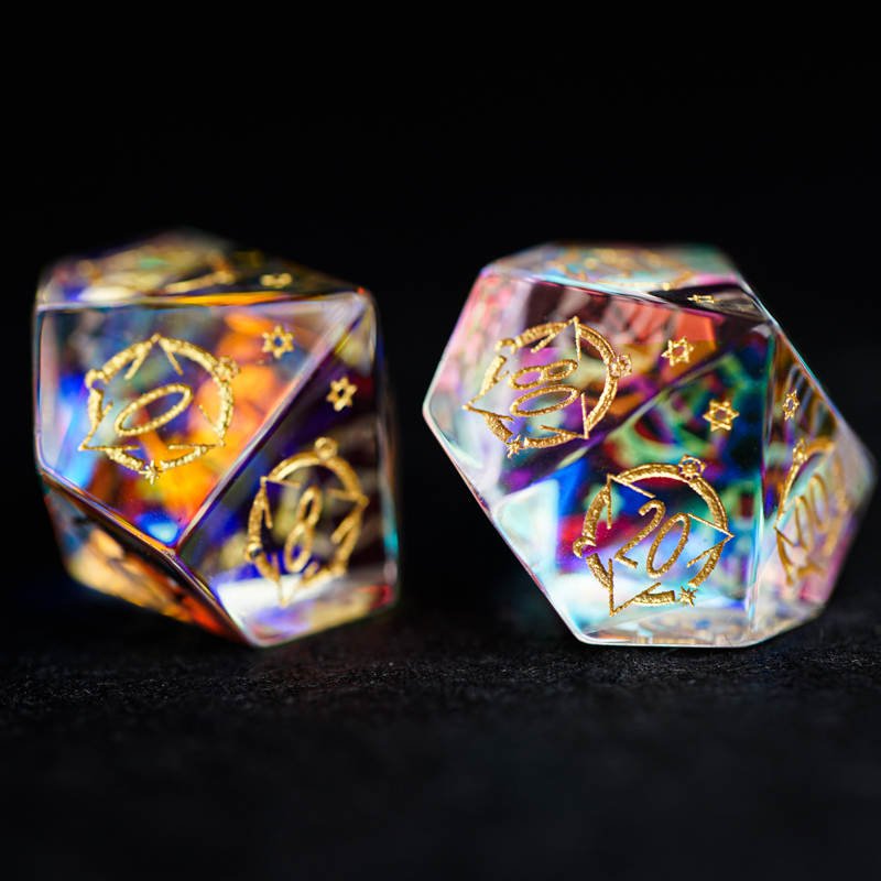 Prismatic Rainbow Glass Gemstone Dice Set - Geek Therapeutics