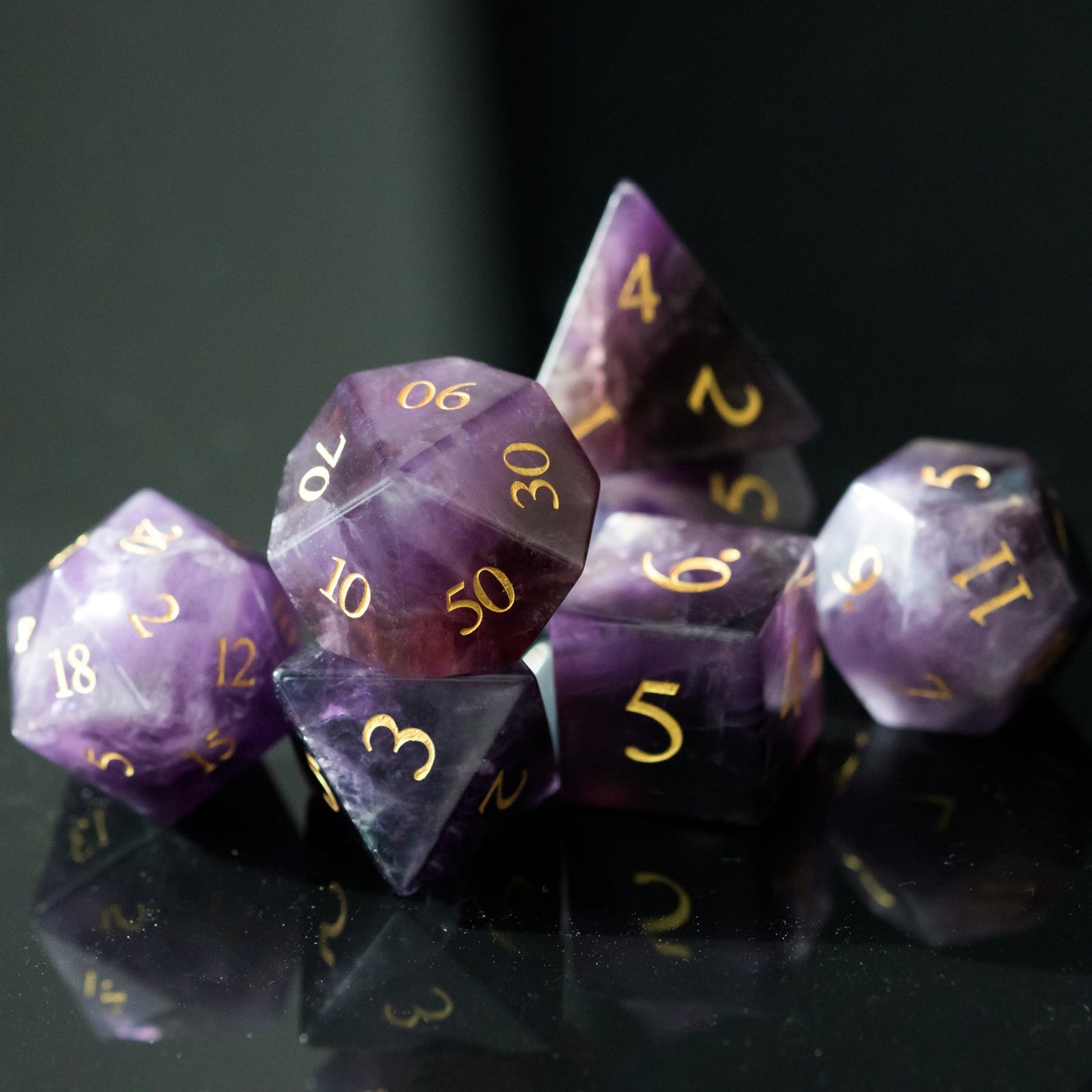 Purple Amethyst Gemstone Dice Set - Geek Therapeutics